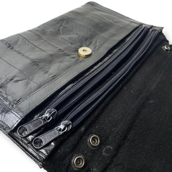 Vintage Black Eel Skin Clutch Made in Korea - Picture 7 of 13